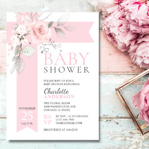 Invitation Budget Floral Roses Blush Pink Girl BABY SHOWER