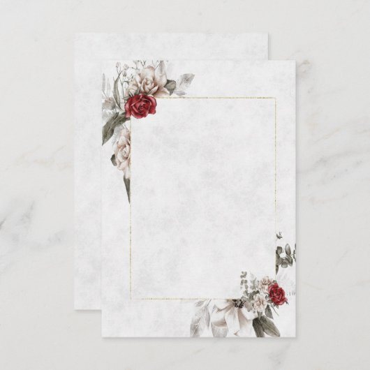 Invitation Budget floral vierge pour mariage en rouge et brum (Devant / Derrière)