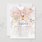 Invitation BUDGET Girl First Holy Communion Pink Bow (Devant)
