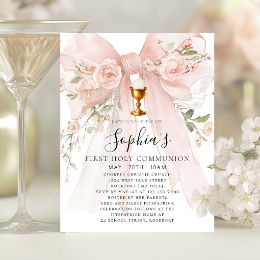 Invitation BUDGET Girl First Holy Communion Pink Bow