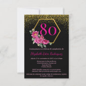Invitation Budget Glam noir or rose 80e anniversaire (Devant)