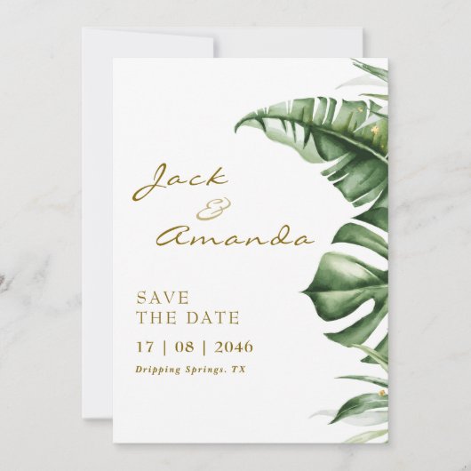 Invitation Budget Green Leaf Boho Wedding enregistrer la cart (Devant)