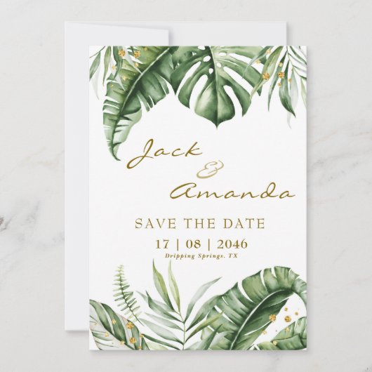 Invitation Budget Green Leaf Boho Wedding enregistrer la cart (Devant)