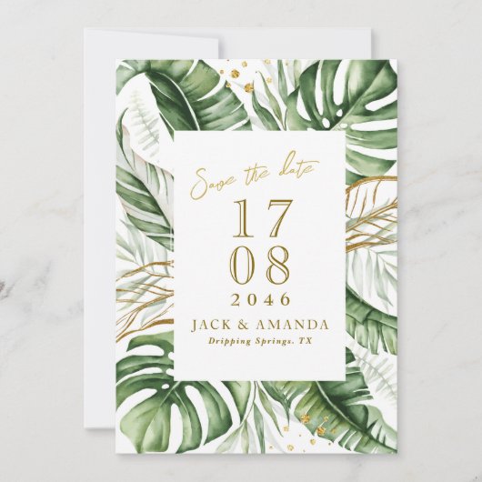 Invitation Budget Green Leaf Boho Wedding Enregistrer la date (Devant)