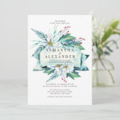 Invitation Budget Hiver Bouquet floral Mariage aquarelle (Debout devant)