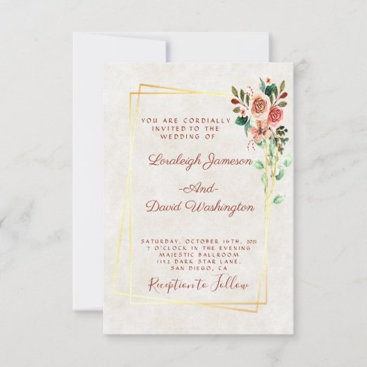 Invitation Budget Joli rose et mariage or (Devant)