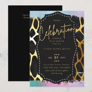 Invitation Budget jolie fille Sweet16 Gold Poster de animal I