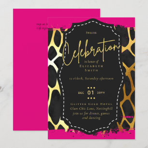 Invitation Budget jolie fille Sweet16 Gold Poster de animal I