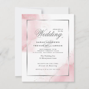 Invitation Budget Mariage Blush Pink Silver Abstrait