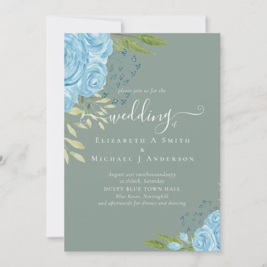Invitation Budget Mariage Dusty Blue Rose (Devant)
