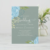 Invitation Budget Mariage Dusty Blue Rose (Debout devant)