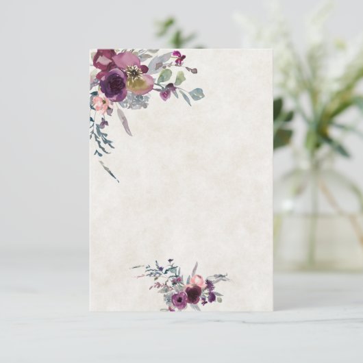 Invitation Budget mariage floral bordeaux et rose vierge (Debout devant)