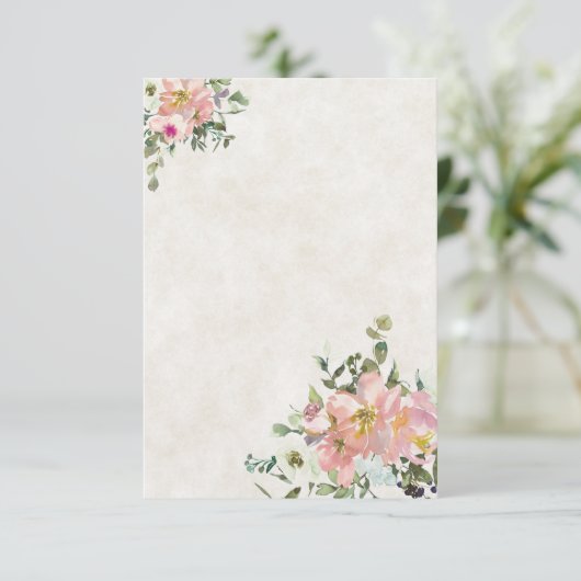 Invitation Budget mariage floral coup de rose et coquille d'œ (Debout devant)