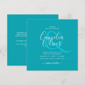 Invitation BUDGET Mariage monochrome bleu sarcelle paon (Devant / Derrière)