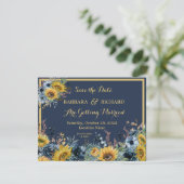 Invitation Budget Marine Blue Sunflower Floral Date d'enregis (Debout devant)