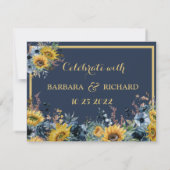 Invitation Budget Marine Blue Sunflower Floral Date d'enregis (Dos)