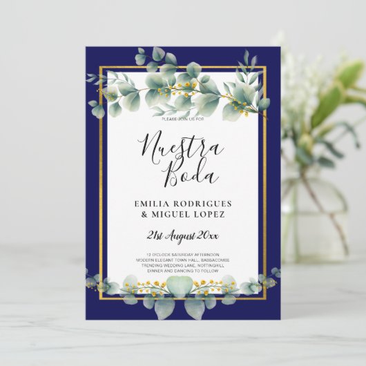 Invitation BUDGET MARINE OR Eucalyptus Mariage Inviter QR COD (Debout devant)