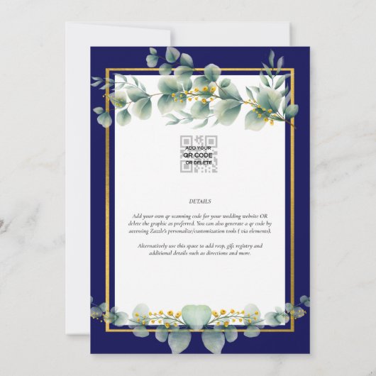 Invitation BUDGET MARINE OR Eucalyptus Mariage Inviter QR COD (Dos)