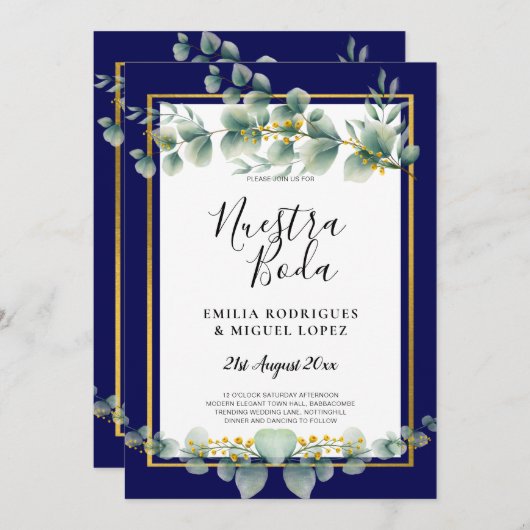 Invitation BUDGET MARINE OR Eucalyptus Mariage Inviter QR COD (Devant / Derrière)