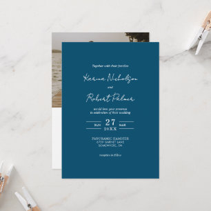 Invitation Budget Marine Photo bleu QR Code RSVP Mariage