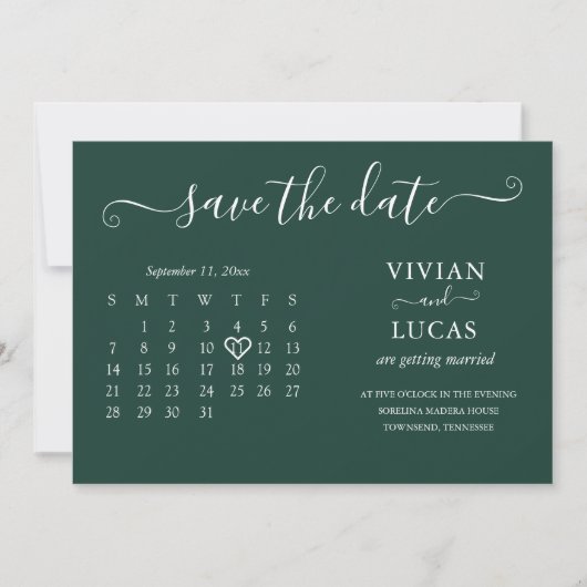 Invitation Budget minimaliste moderne Emerald Green Calendrie (Devant)