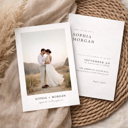 Invitation Budget Modern Minimalist Boho Photo Wedding