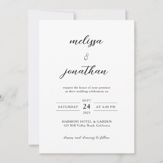 Invitation Budget Modern Photo Script Rsvp QR code Mariage (Devant)