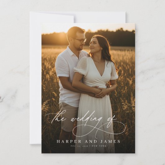 Invitation Budget Modern Script QR Code Photo Wedding Invites (Devant)