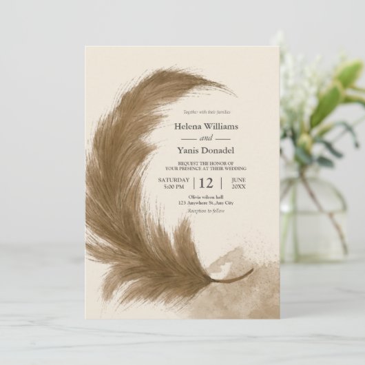 Invitation Budget moderne Boho Terracotta Pampas Grass (Debout devant)