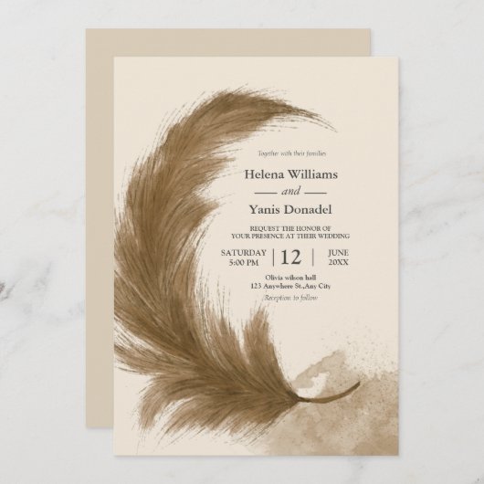 Invitation Budget moderne Boho Terracotta Pampas Grass (Devant / Derrière)