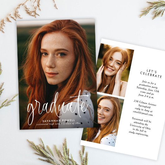 Invitation Budget Moderne Calligraphie Photo Graduation Party