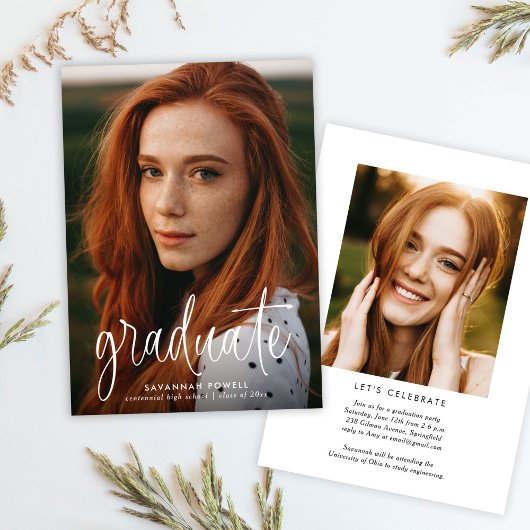 Invitation Budget Moderne Calligraphie Photo Graduation Party