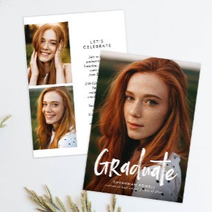 Invitation Budget Moderne Letting 3 Photo Graduation Party