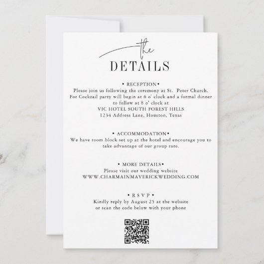 Invitation Budget moderne tout en un + code QR Mariage (Dos)