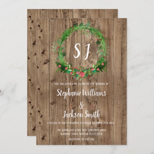 Invitation Budget Monogramme Grange rustique Bois d'hiver Mar (Devant / Derrière)
