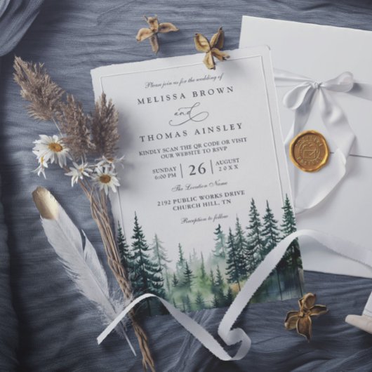 Invitation Budget mountain destination rustic qr code wedding