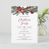Invitation Budget Noël Red Green Festive Floral Party (Debout devant)