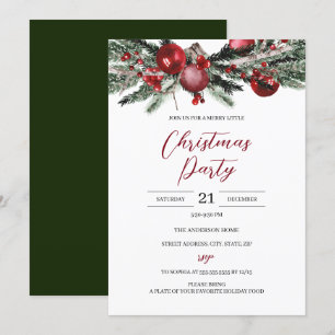 Invitation Budget Noël Rouge Vert Floral Festif Fête 