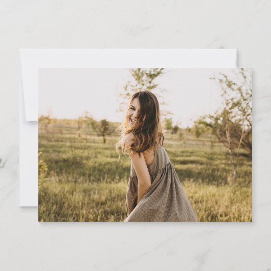 Invitation Budget Orange Script Photo Graduation Party (Dos)