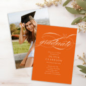 Invitation Budget Orange Script Photo Graduation Party