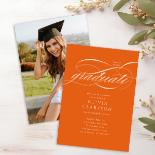 Invitation Budget Orange Script Photo Graduation Party