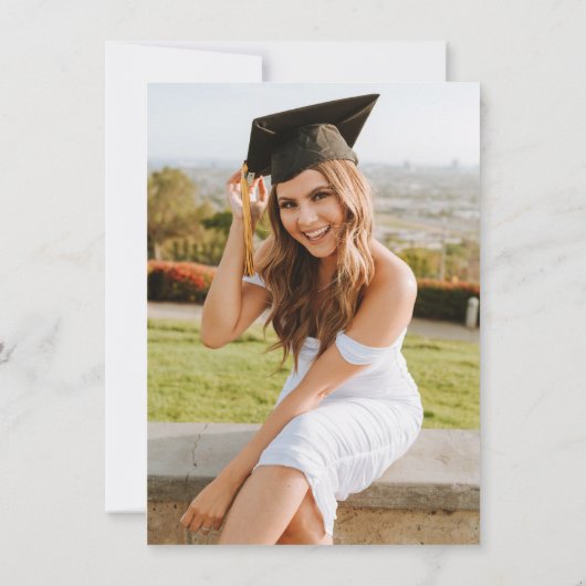 Invitation Budget Orange Script Photo Graduation Party (Dos)