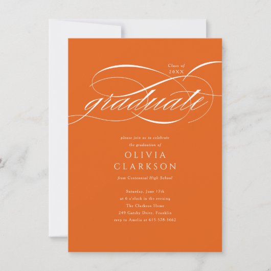 Invitation Budget Orange Script Photo Graduation Party (Devant)