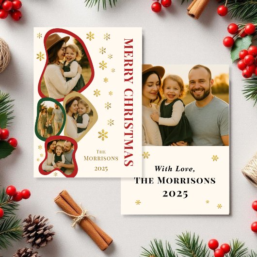 Invitation Budget Organic Frame Merry Christmas Photo Card