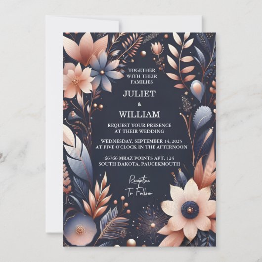 Invitation Budget pas cher extérieur élégant Mariage bleu mar (Devant)