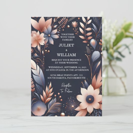 Invitation Budget pas cher extérieur élégant Mariage bleu mar (Debout devant)