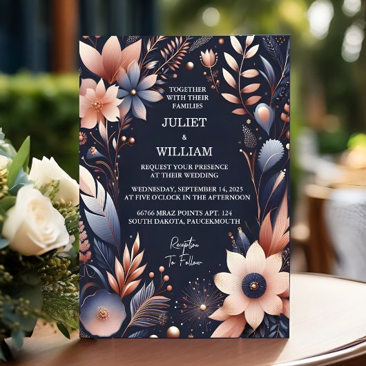 Invitation Budget pas cher extérieur élégant Mariage bleu mar