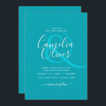Invitation BUDGET Peacock Blue Turquoise Monochrome Mariage<br><div class="desc">Veuillez consulter la collection ci-jointe et les "produits supplémentaires" pour voir la suite mariage complète avec ce design. Il peut s'agir d'invitations à la douche pour mariages et nuptiaux, d'invitations à la répétition, d'invitations à la pause-repas pour demoiselle d'honneur et de sauvegarder la date, de rsvp's, d'étiquettes de faveur, d'autocollants...</div>