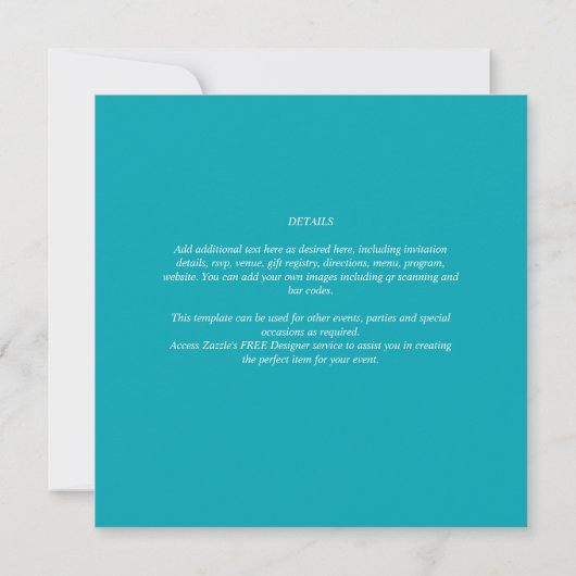 Invitation BUDGET Peacock Blue Turquoise Monochrome Mariage (Dos)