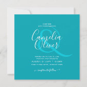 Invitation BUDGET Peacock Blue Turquoise Monochrome Mariage (Devant)